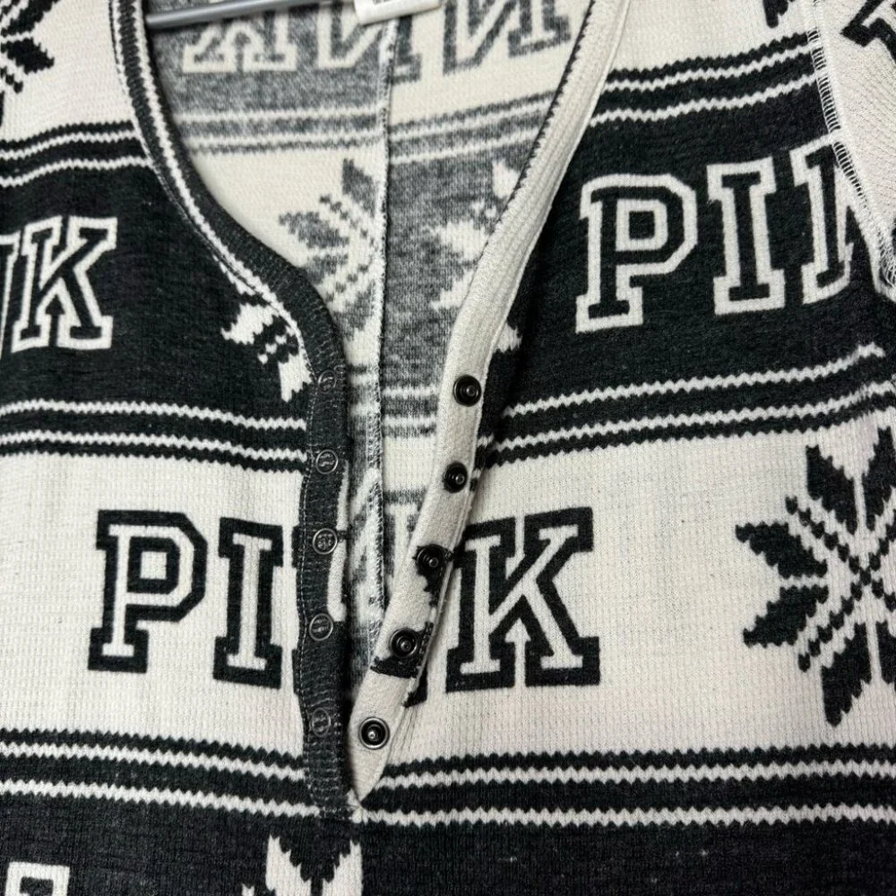 Victoria secret pink onesie long sleeve but flap waffle knit winter Pajamas - Picture 10 of 14